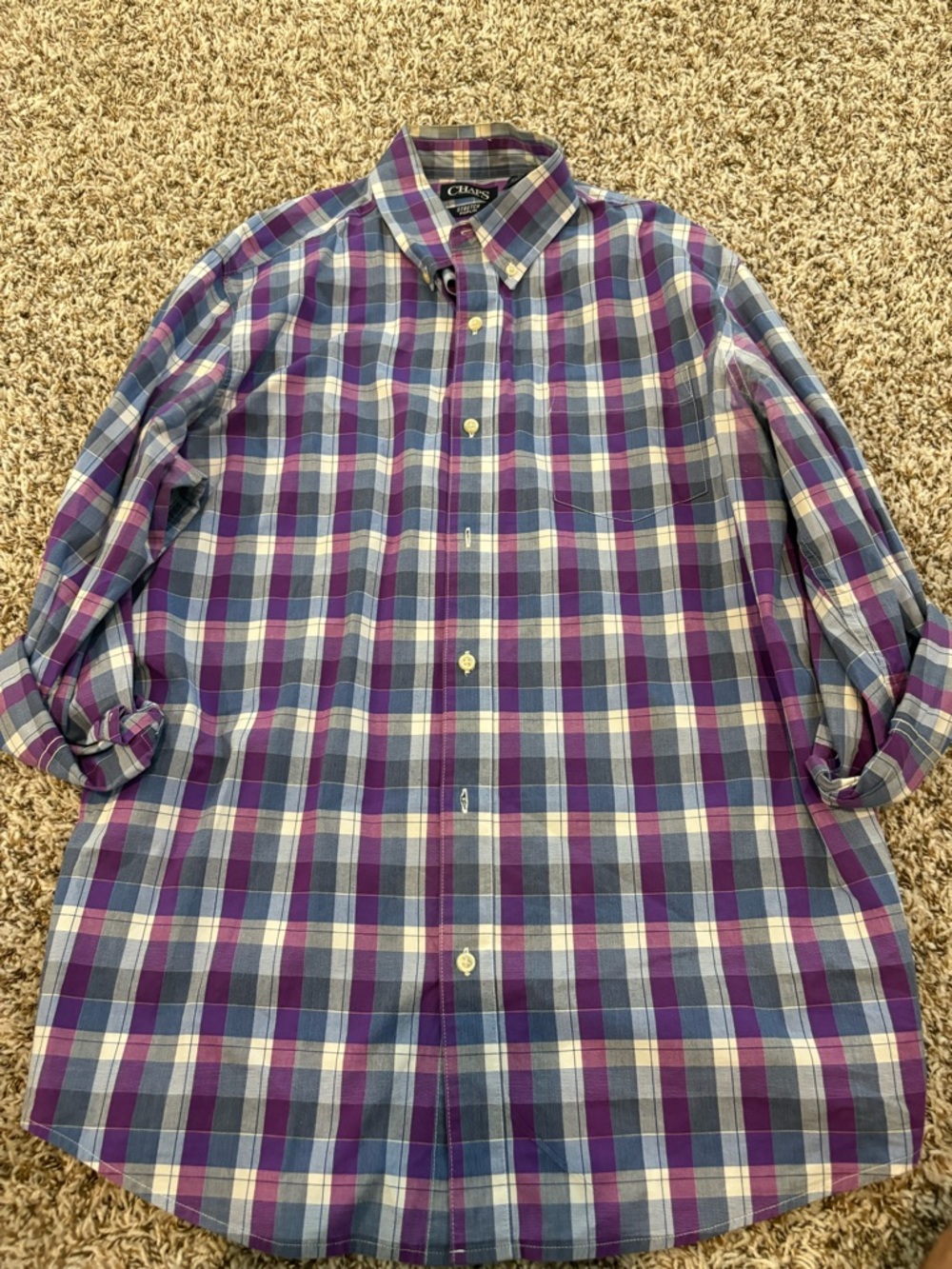 Chaps Men’s Purple Plaid Button-Down Shirt large